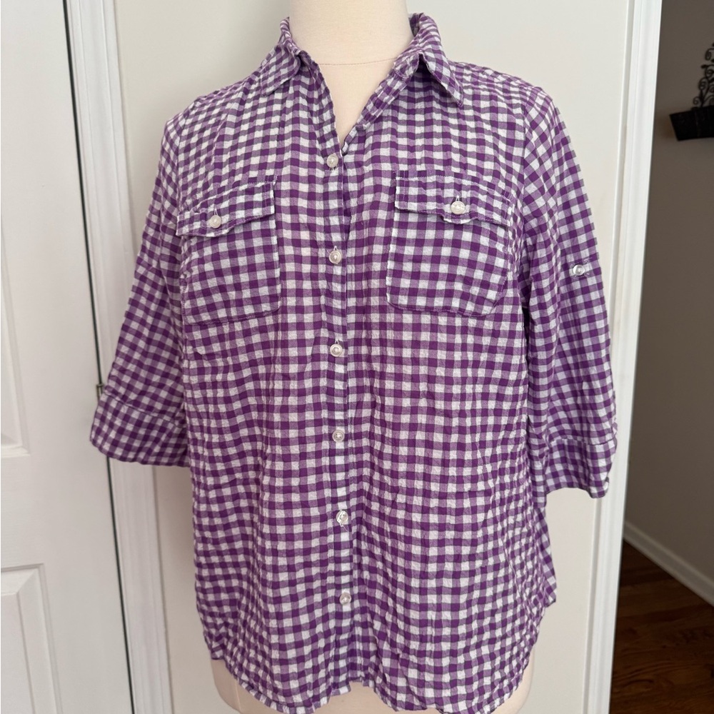 Purple Gingham Button-Up Shirt